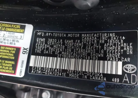 2014 Toyota Corolla L z USA, uszkodzony, nr VIN 2T1BURHE0EC148180